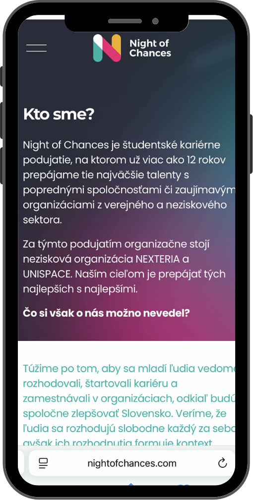 Mobilná aplikácia Night of Chances